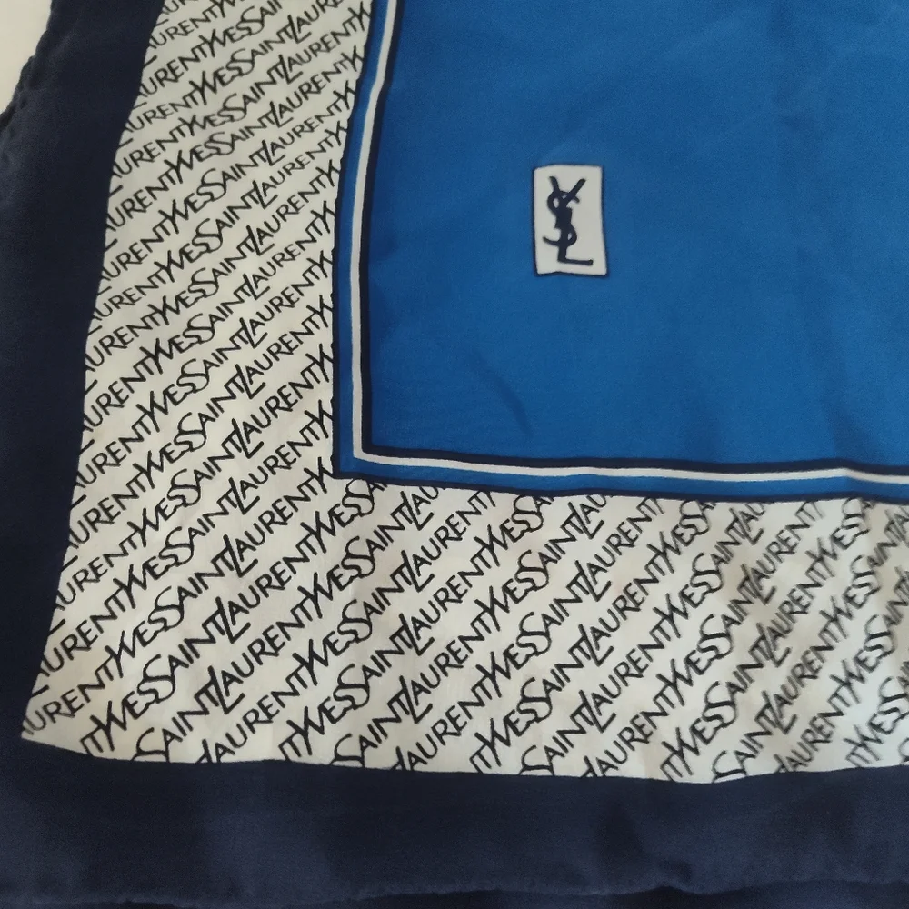Yves Saint Laurent Blue Silk Scarf - Picture 2 of 6